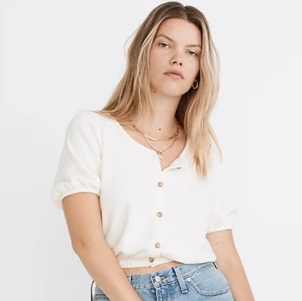Madewell loop-terry button-front crop top